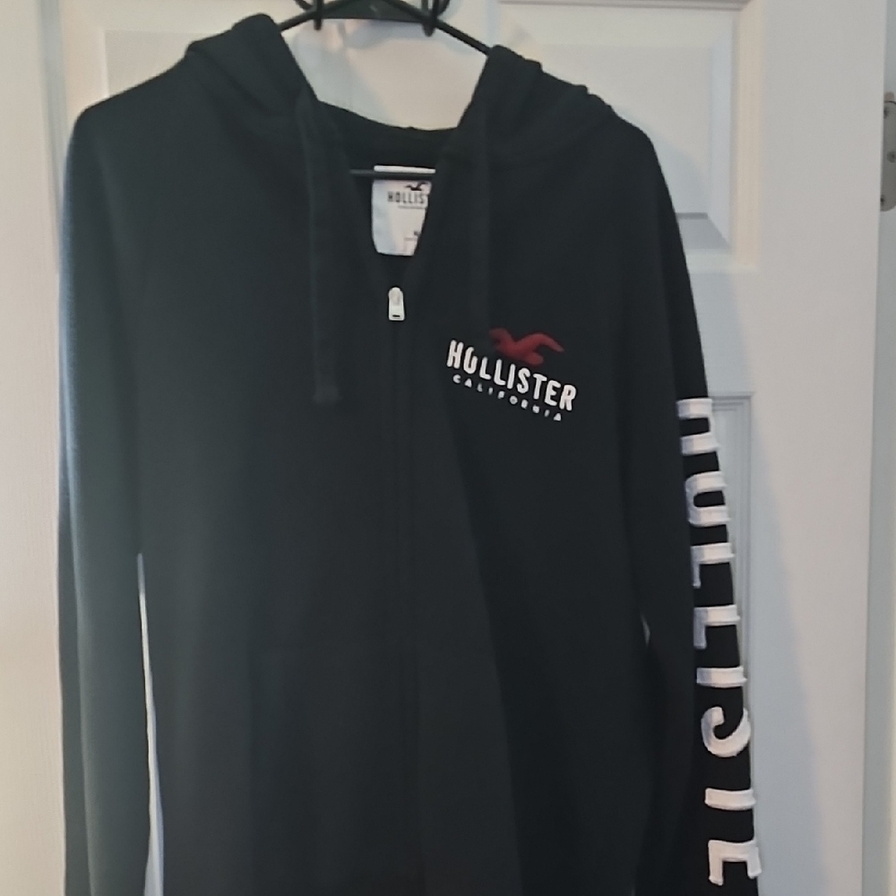 Hollister Navy Hoodie with Red and White Logo